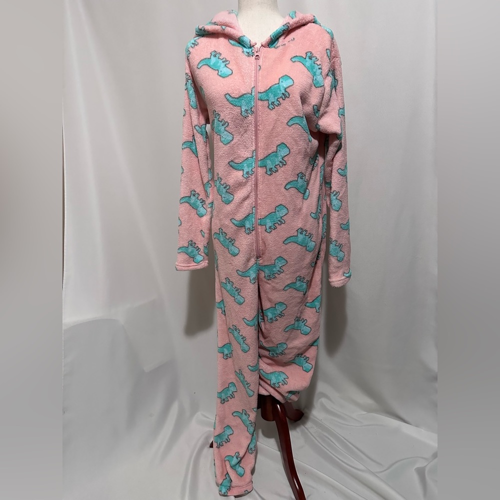 Hot Kiss Pink Pajama Onesie with Blue Dinosaur Print